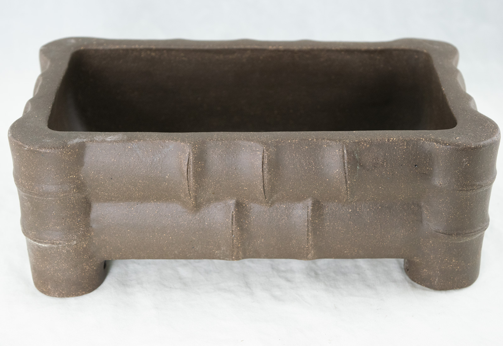 Vintage Rectangular Zisha Bamboo Shaped Bonsai Pot with Mesh 10"x 6.25"x 3.75" gallery