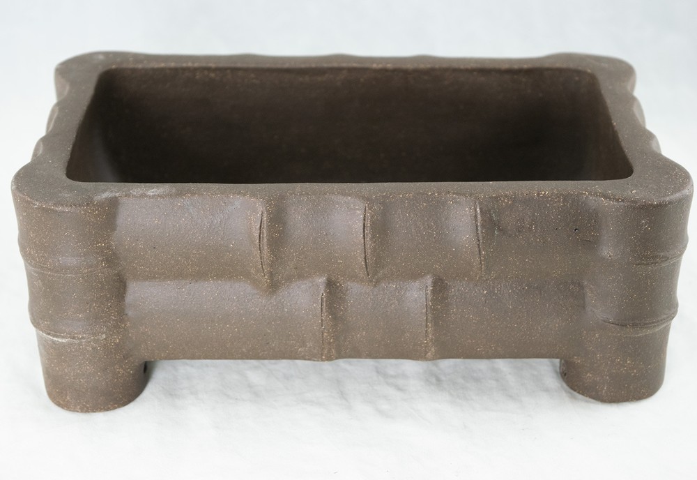 Vintage Rectangular Zisha Bamboo Shaped Bonsai Pot with Mesh 10"x 6.25"x 3.75"