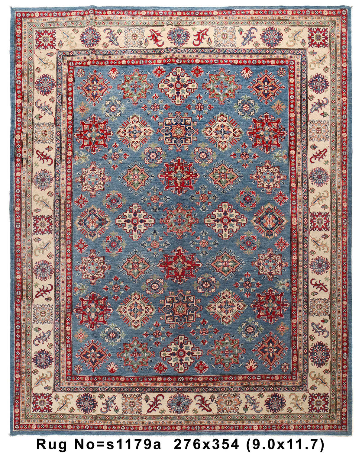9x12' Blue Handmade All Over Pattern Kazak Rug #S1179 gallery