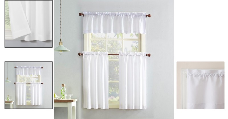 Martine Microfiber Semi-Sheer Kitchen Curtain Set 54x36 White gallery
