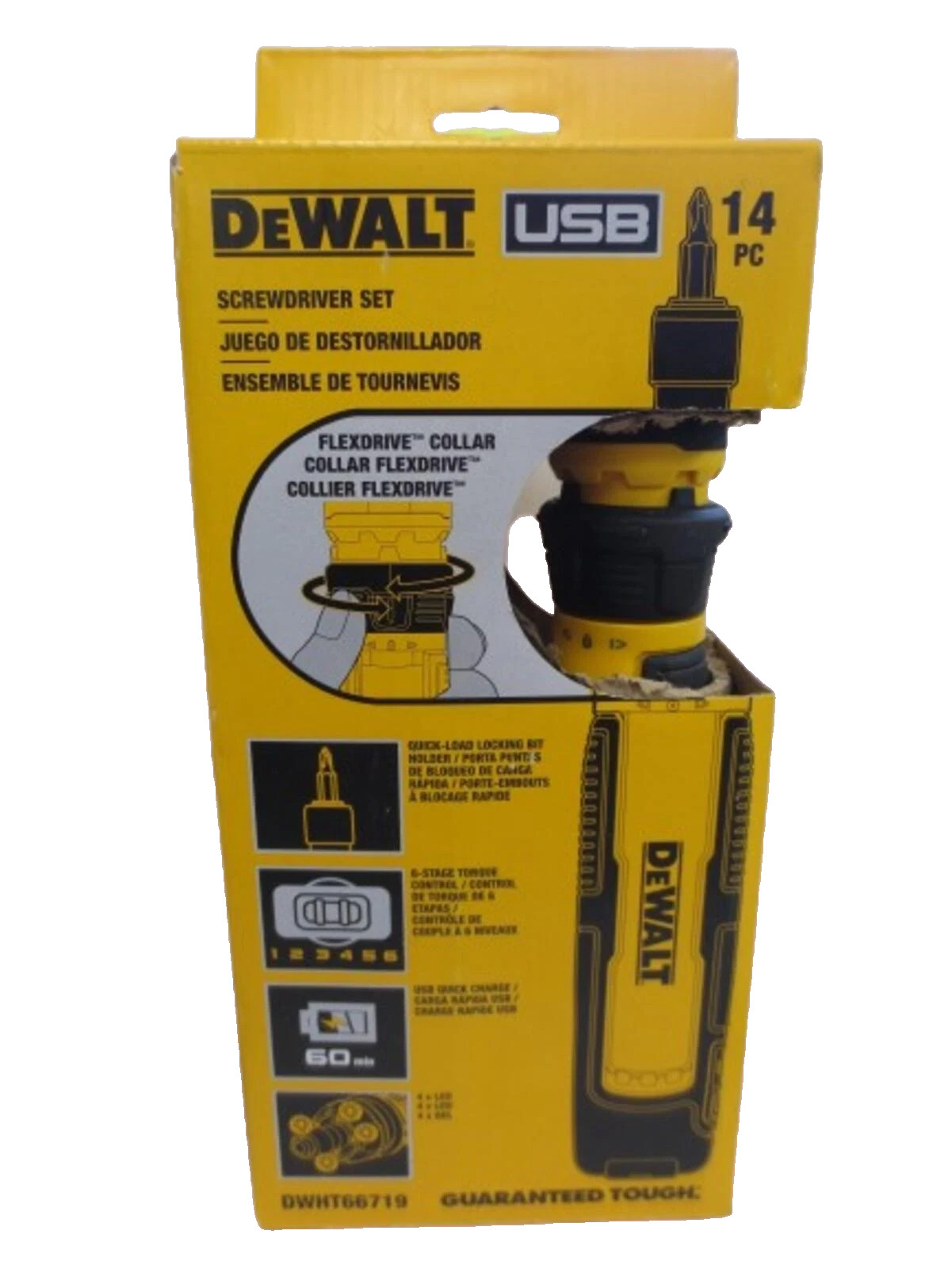 DEWALT USB RECHARGEABLE DWHT66719 FLEXDRIVE CORDLESS SCREWDRIVER 14PC SET gallery