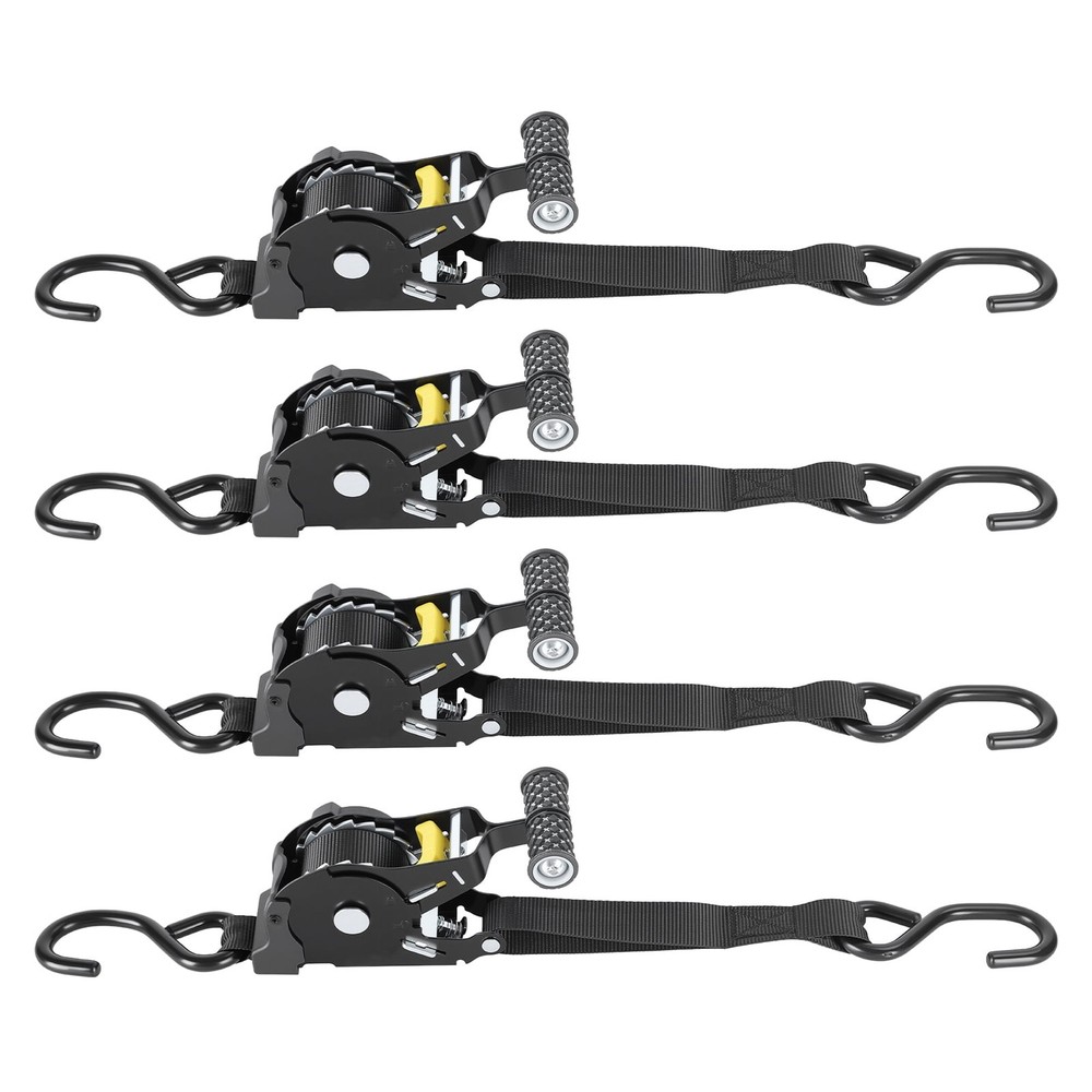 Retractable Ratchet Tie down Straps 4PK 1,500Lb Break Strength 500Lb Work Load