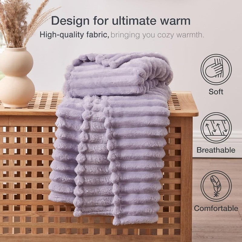 Fleece Throw Blanket for Couch or Bed - 3D Stripe Jacquard Decorative Blankets gallery