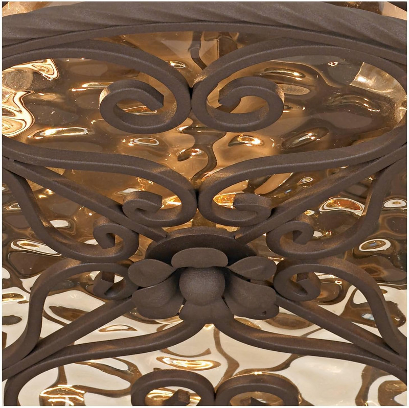 Rustic 15" Outdoor Ceiling Light Fixture - Dark Walnut & Water Glass gallery