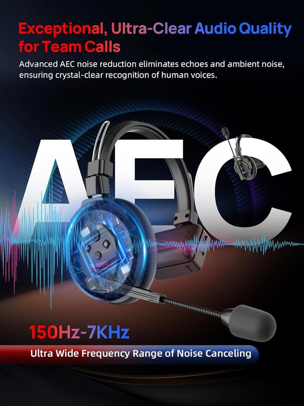 Wireless Intercom Headset for 1-Person Full Duplex 2.4GHz Bluetooth Headset gallery