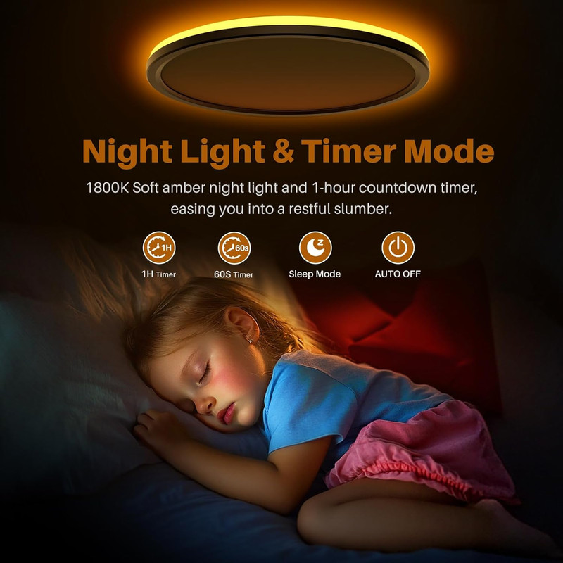 12Inch LED Flush Mount Ceiling Light with Remote Control, Dimmable Night Light 1 gallery