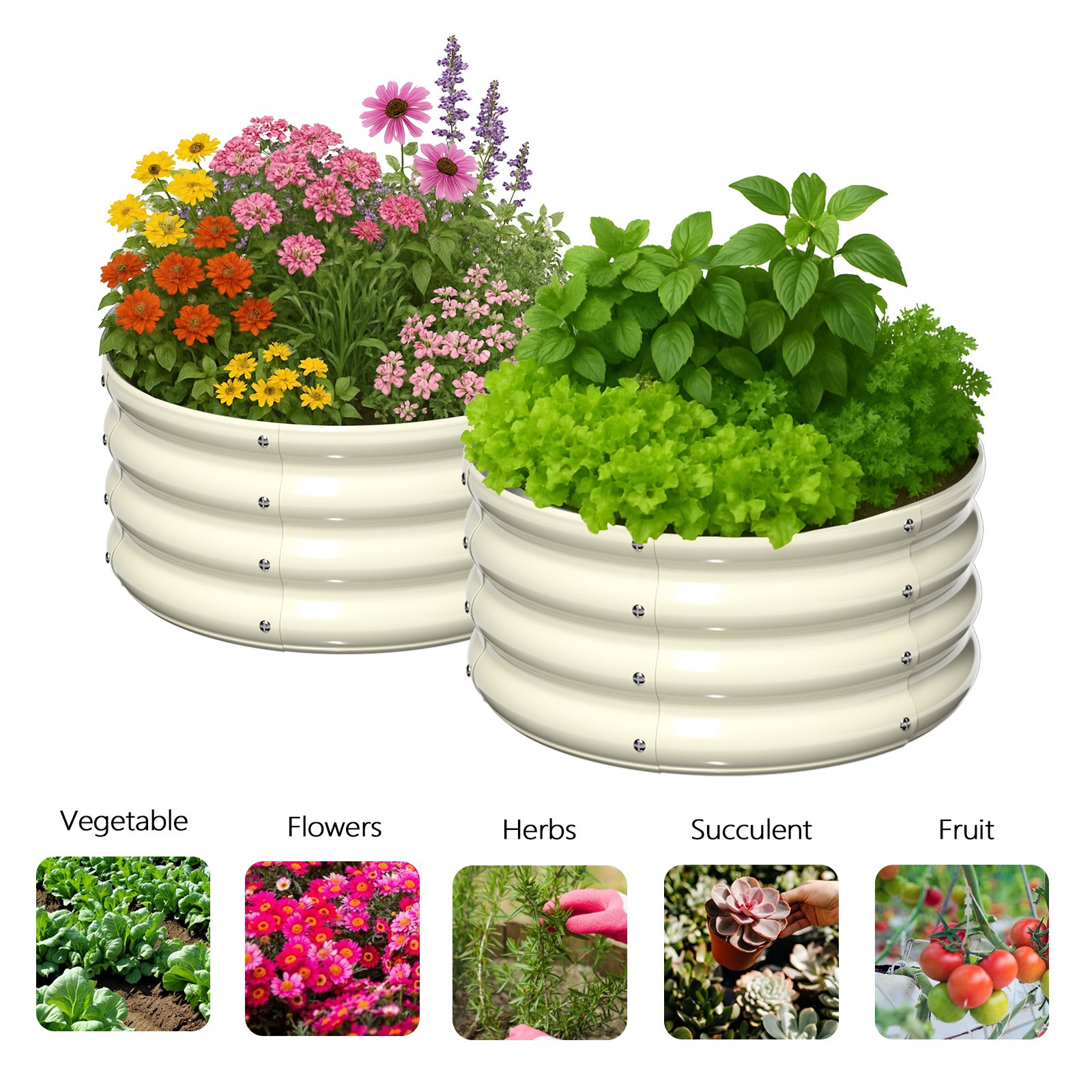 2 Pcs 2×2×1ft Raised Garden Bed, Round Galvanized Outdoor Planter Box gallery