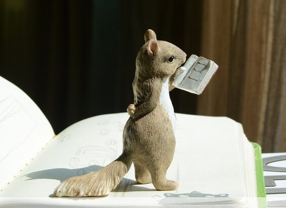 Squirrel Reading Book Statue Fairy Sculpture Miniature Figurine Home Decor Gifts gallery