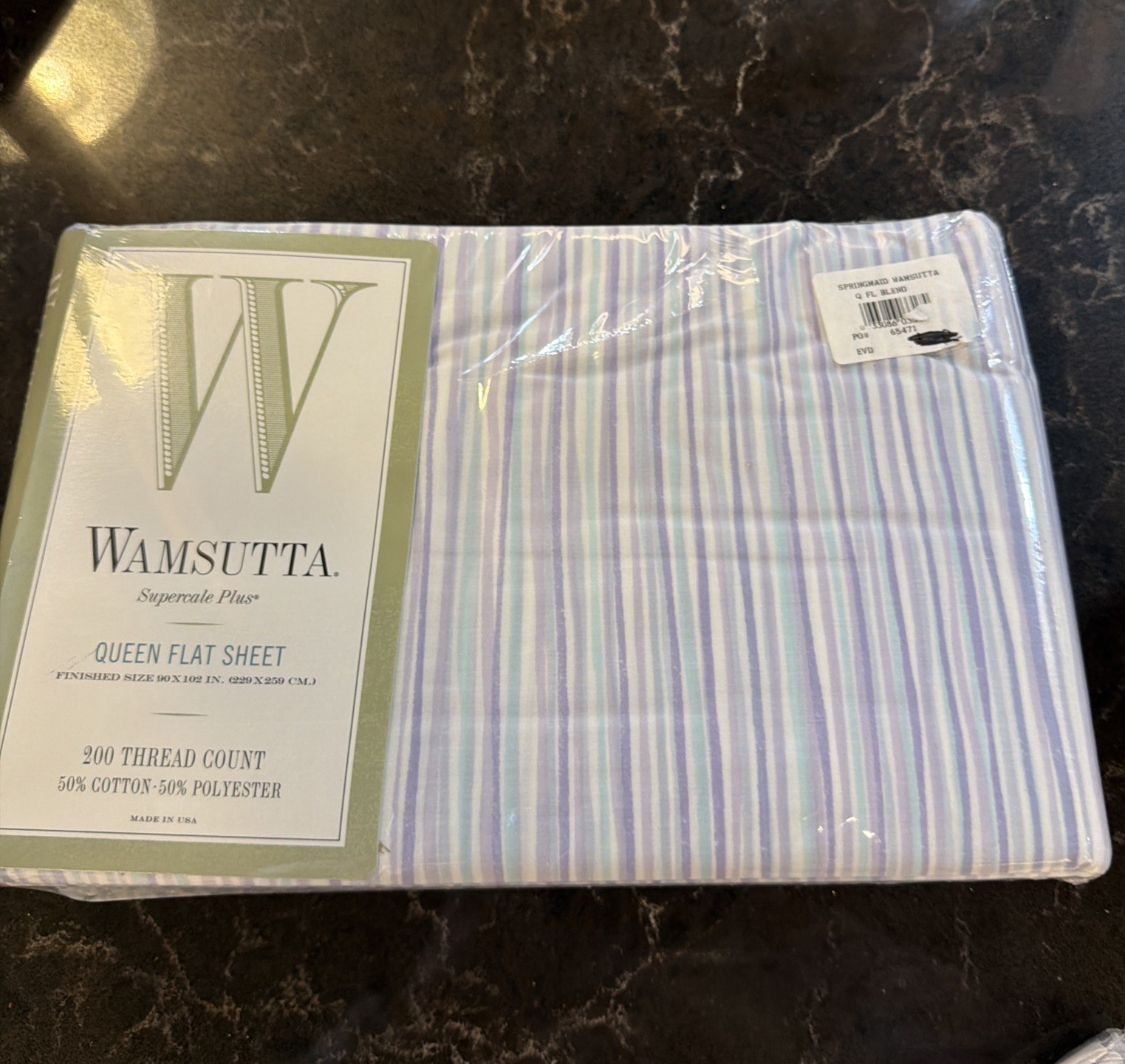 Wamsutta Supercale Plus Queen Flat Sheet 200 Thread Count Purple Teal Stripped N gallery