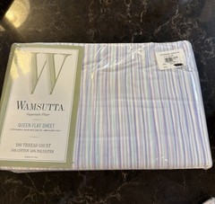 Wamsutta Supercale Plus Queen Flat Sheet 200 Thread Count Purple Teal Stripped N