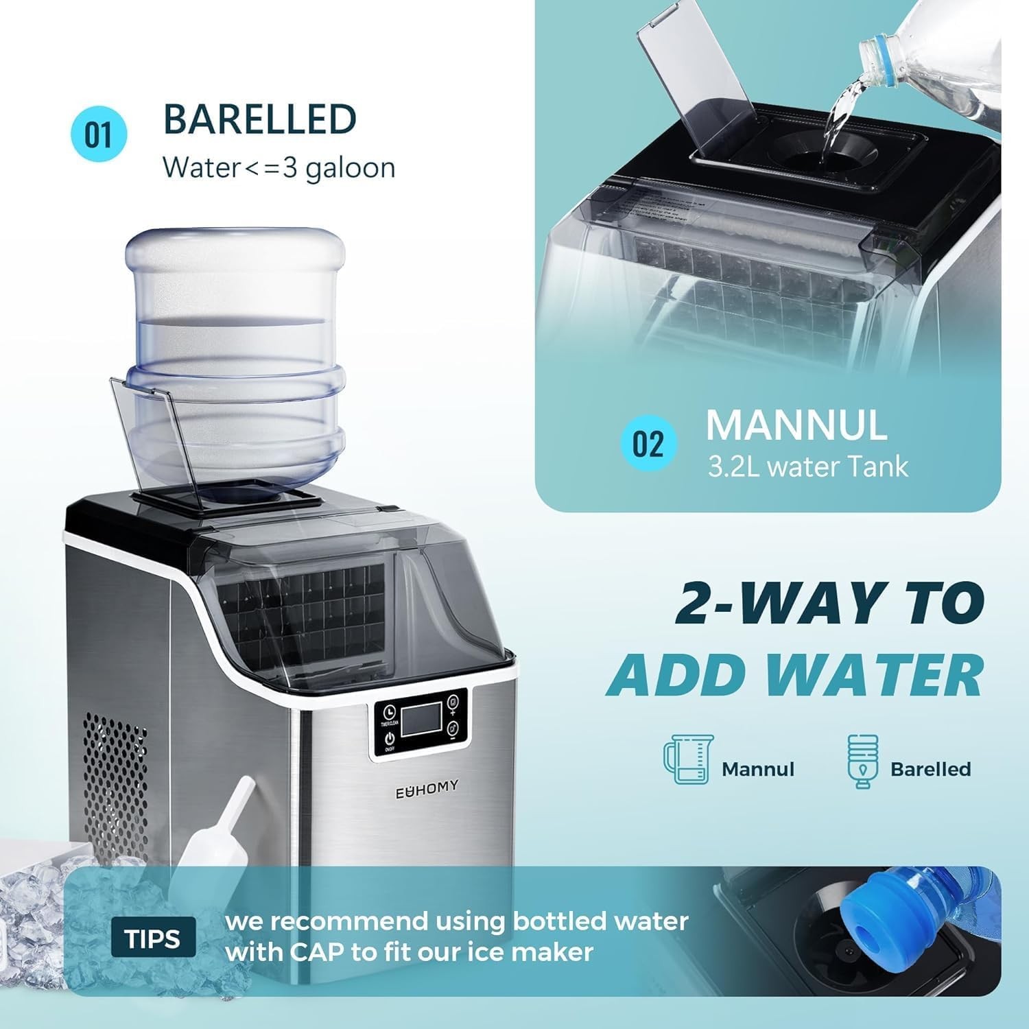 45lb Countertop Ice Machine EUHOMY Silver 13 Mins gallery