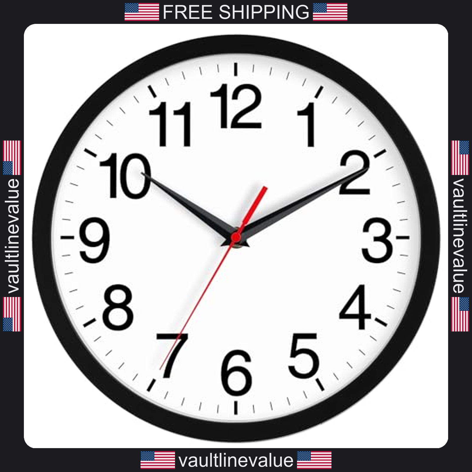Modern 10 Inch Black Wall Clock Battery Silent Non Ticking Minimalist Decor gallery