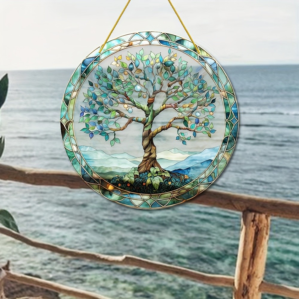 Green Leaf Tree Of Life Acrylic Suncatcher Balcony Patio Outdoor Hanging Decor gallery
