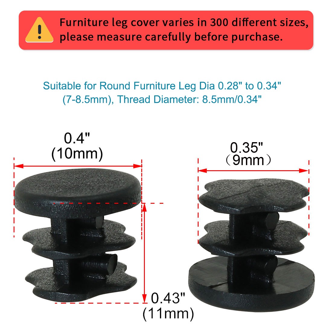 Plastic Round Tube Insert Glide End Cap 10mm 0.4" OD 34pcs Chair Table Protector gallery