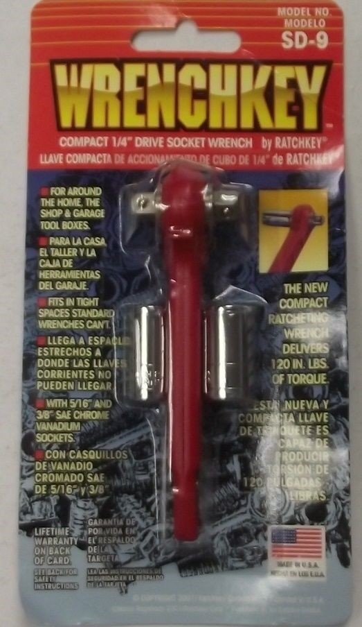 Wrenchkey SD-9 1/4" Drive Socket Wrench With 2 Sockets USA gallery