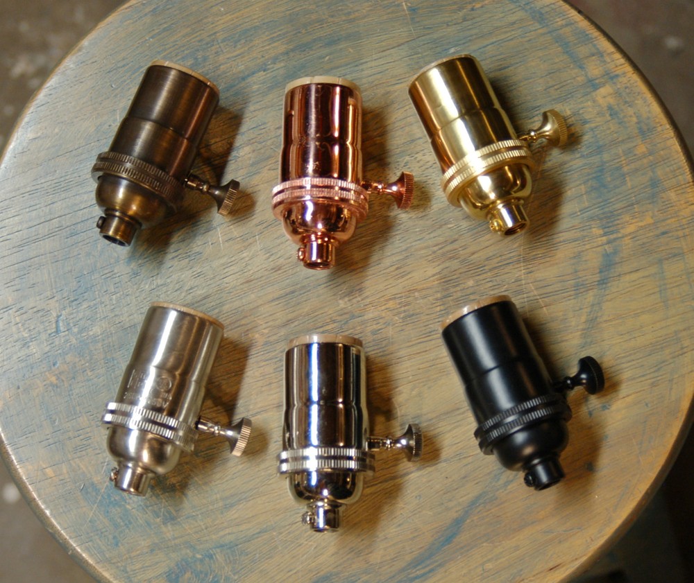 Solid Brass Light Socket 6 Finishes, Vintage Industrial Lamps Pendants 3way Knob
