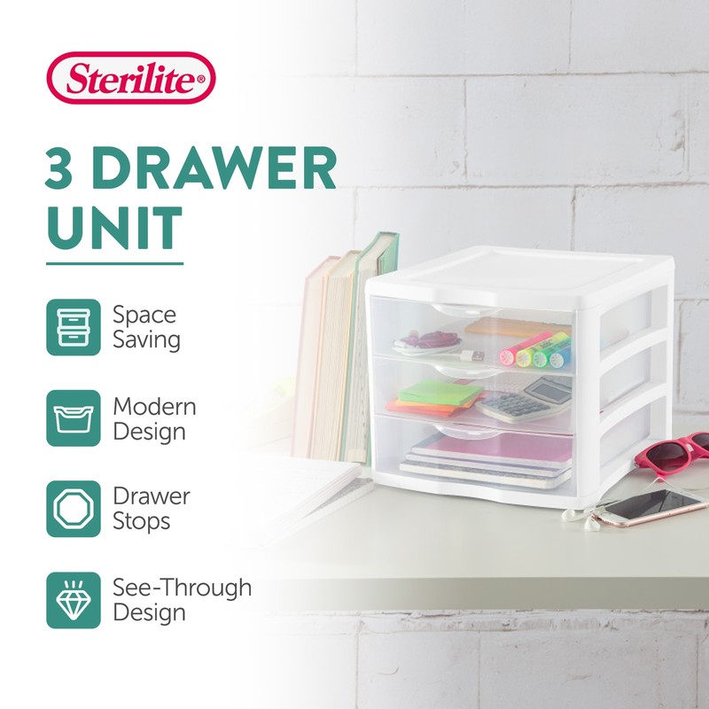 Sterilite 3 Clear Drawer Desktop Storage Unit Home Tabletop Organizer, 4 Pack gallery