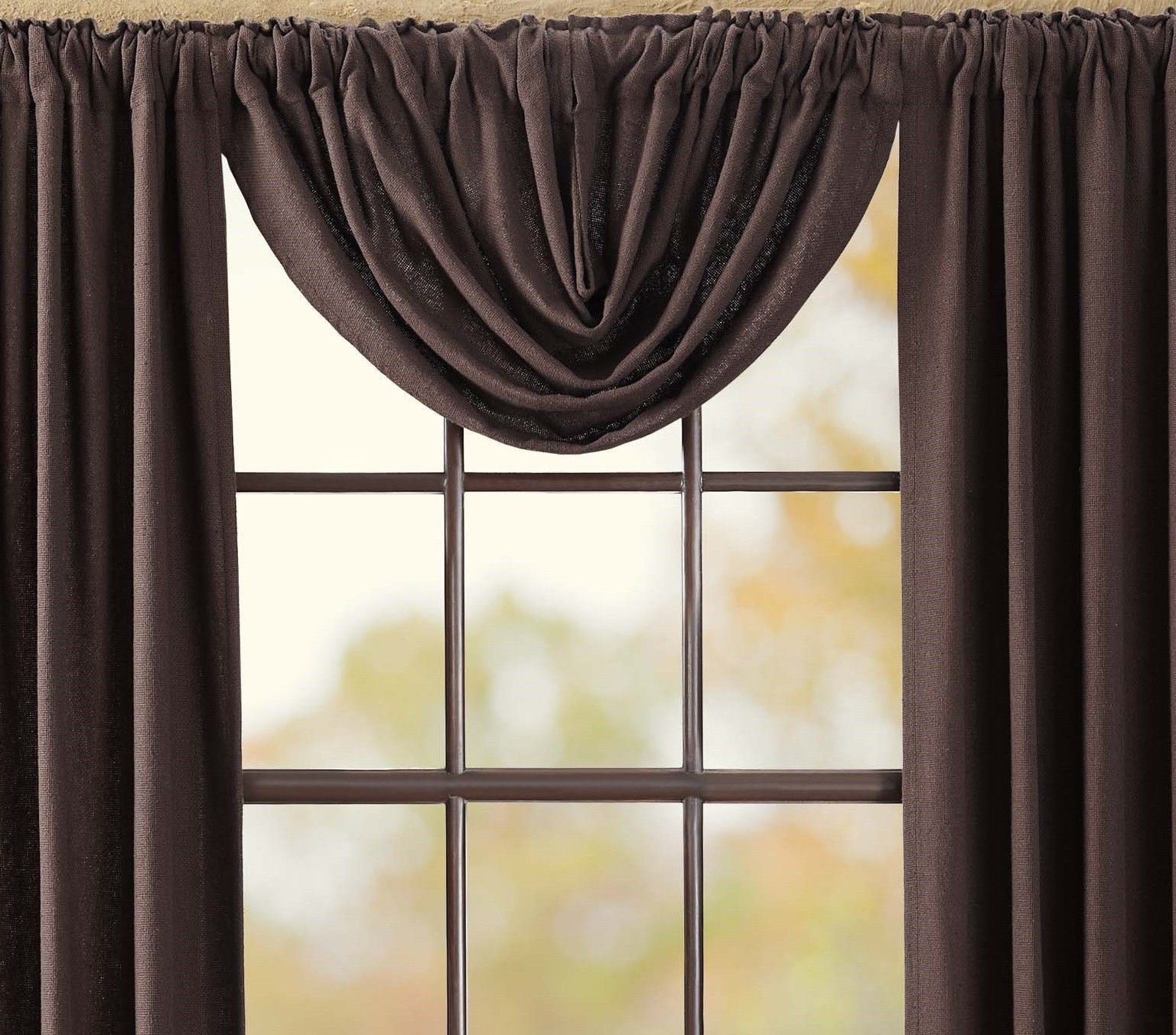 Burlap Chocolate Brown 100% Cotton Rustic Country Primitive Balloon Valance 60"W gallery