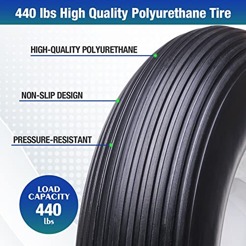 16" 4.80/4.00-8 Flat Free Solid Polyurethane Tire and Wheel Vertical Grooves gallery