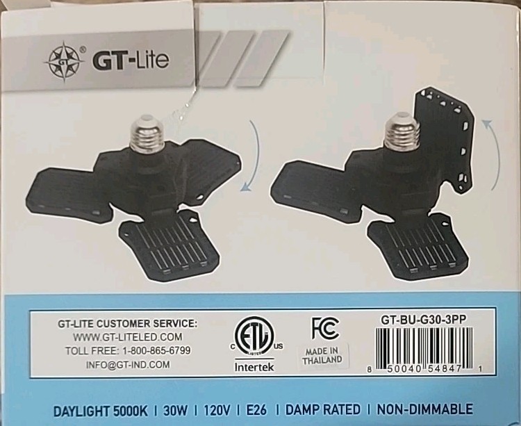 GT-Lite 3000 Lumen 3-Panel Adjustable 5000K LED Light Bulb - 3 Pack 30,000 Hour gallery