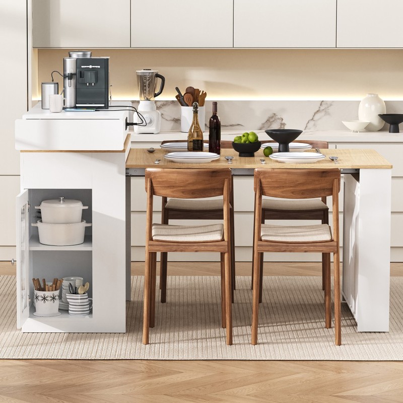 Extendable TREXM Rolling Kitchen Island with , Built-in Socket & Side Hooks gallery
