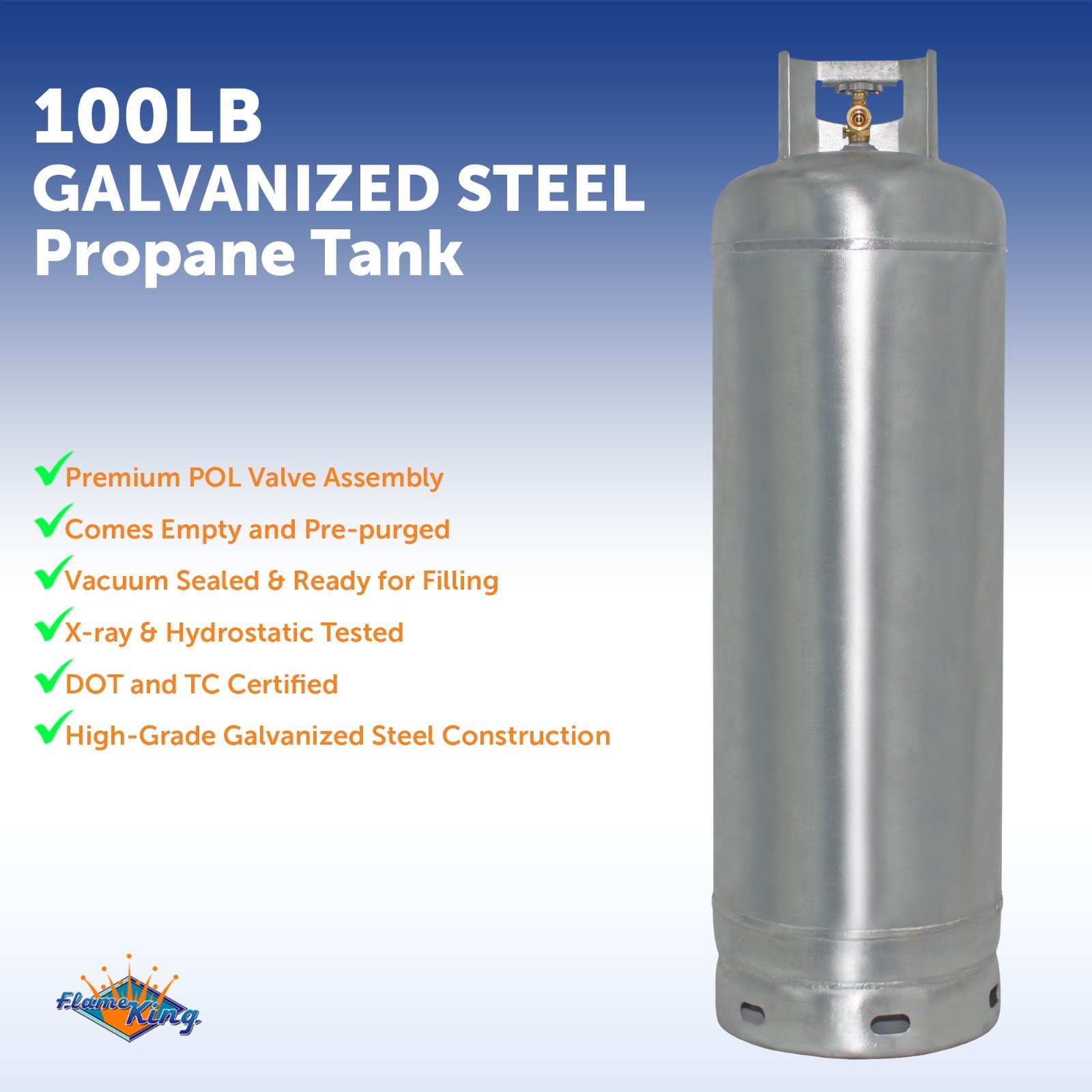 Flame King 100LB Galvanized Steel Propane Tank w/ POL Valve, Rust&Corrosion free gallery