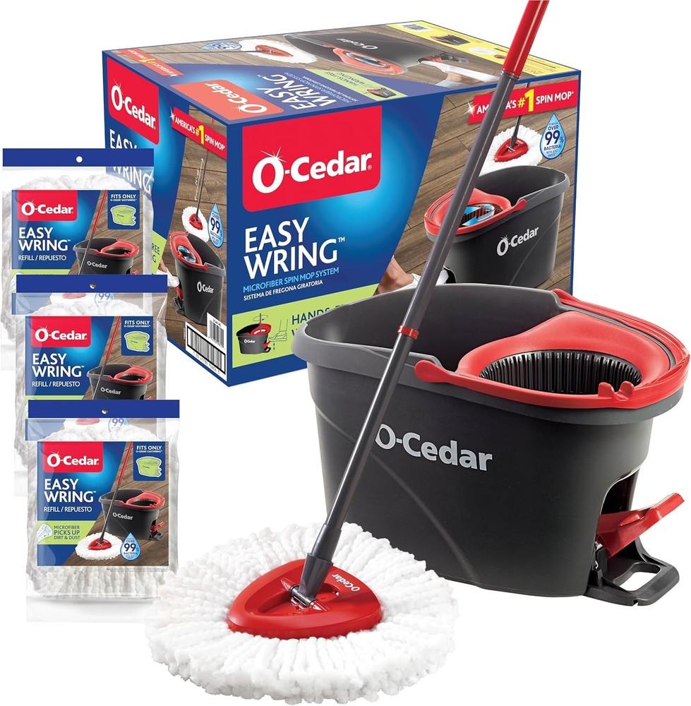 O-Cedar Easywring Microfiber Spin Mop & Bucket + 3 Extra Refills
