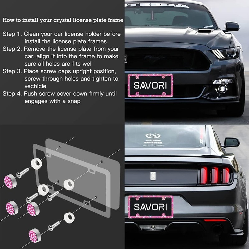 Bling License Plate Frames Stainless Steel 4 Holes 3 Row Slim Design with Car Li gallery
