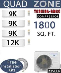 22 SEER: 4 Zone Ductless Mini Split Air Conditioner Heat Pump: 9 x 3 + 12000 BTU