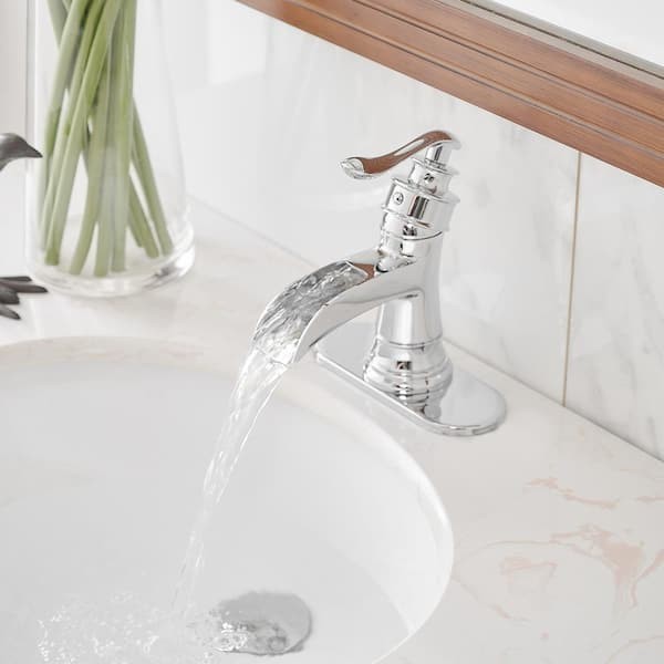 BWE Waterfall 1-Hole Single-Handle Low-Arc Bathroom Faucet in Polished Chrome gallery