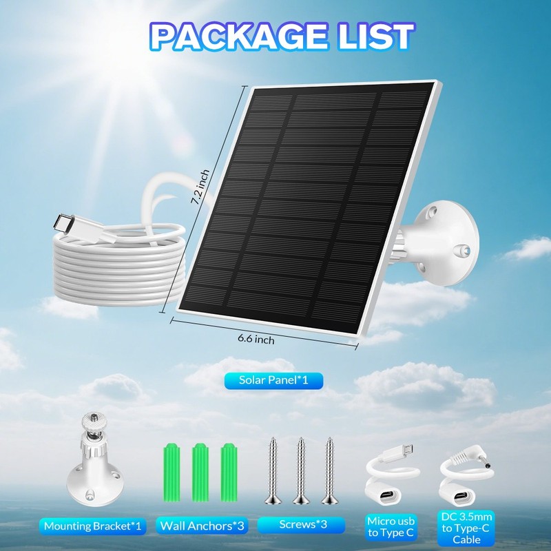 Solar Panel for Security Camera, 2 Pack 5W Solar Charger with Micro USB & USB-C gallery