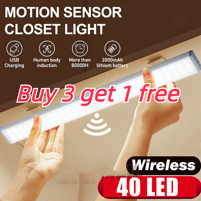 LED Motion Sensor Under Cabinet Closet Light USB Rechargeable Kitchen Strip Lamp gallery