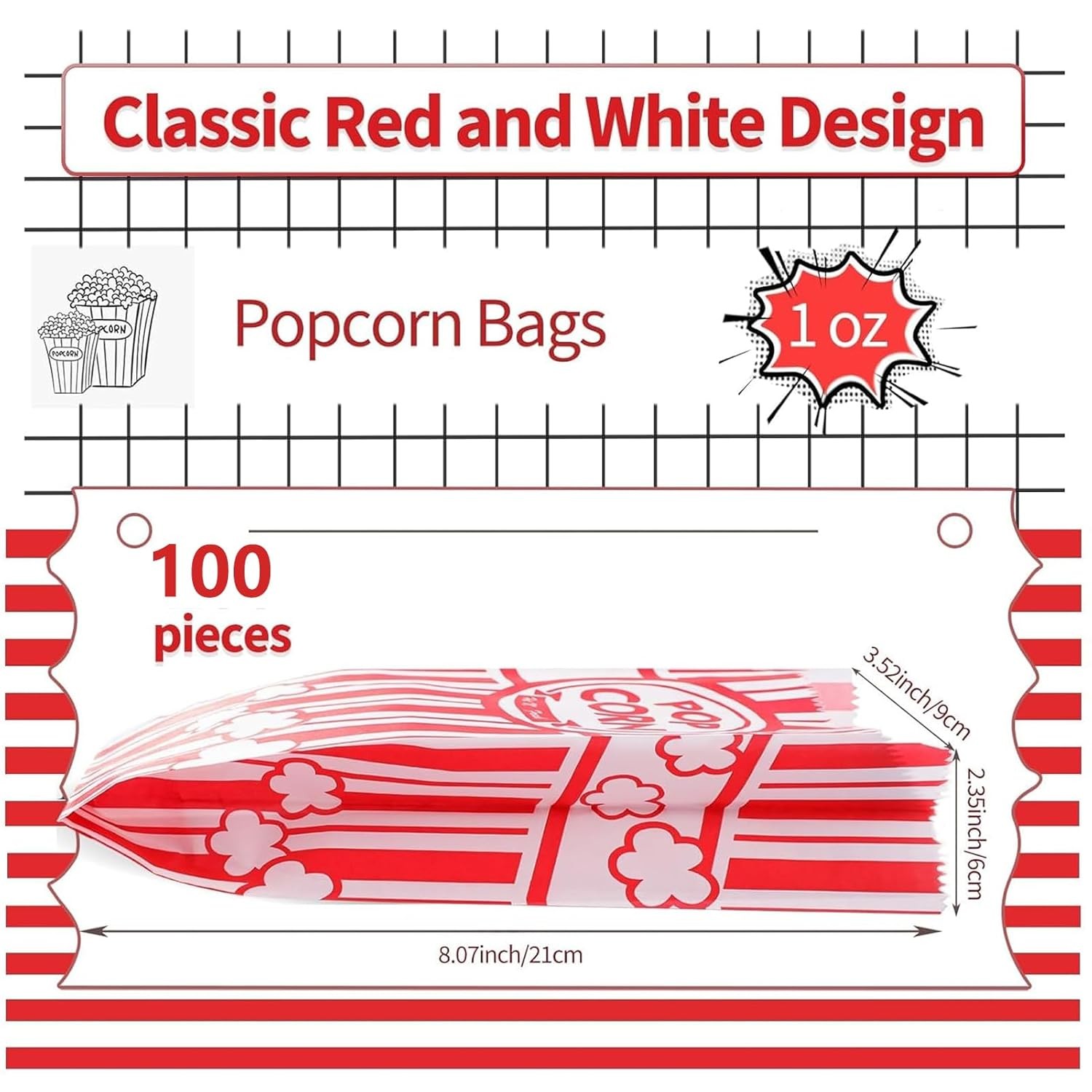 100 Pack Popcorn Bags Disposable Food Grade Treat Bags Movie Party 1 Oz gallery