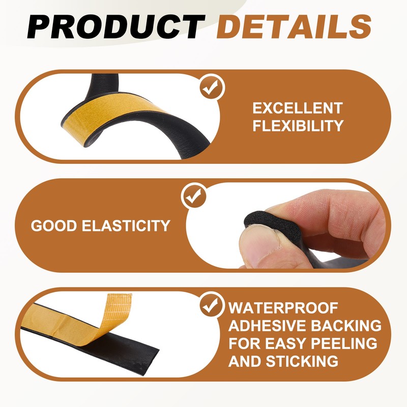 16.4FT Solid Rubber Weather Stripping, Self Adhesive EPDM Seals Strips gallery