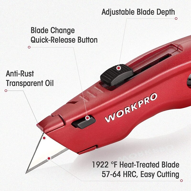Retractable Premium Utility Knife Metal Heavy Duty Box Cutter w/10 Extra Blades gallery