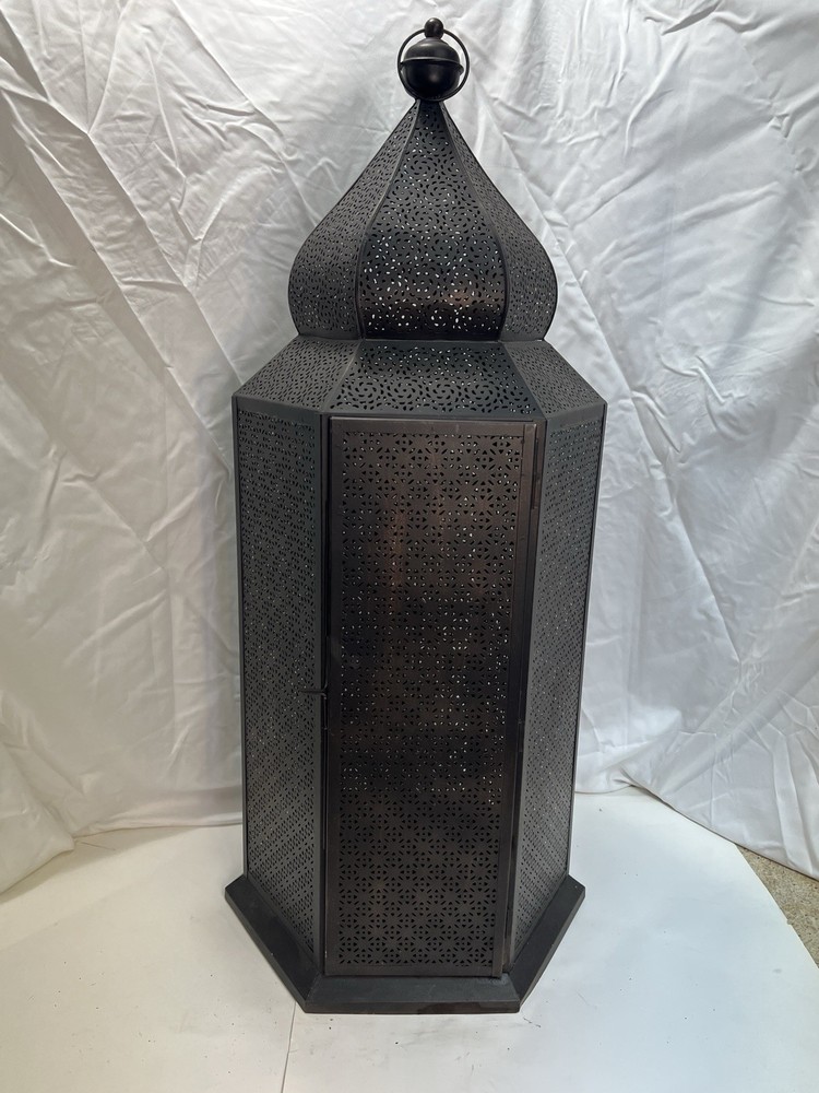 Large 30” Moroccan Floor/ Tabletop Lantern Pierced Metal Filigree Candle Holder