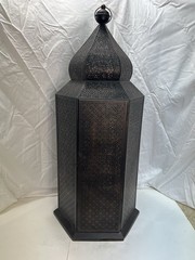 Large 30” Moroccan Floor/ Tabletop Lantern Pierced Metal Filigree Candle Holder