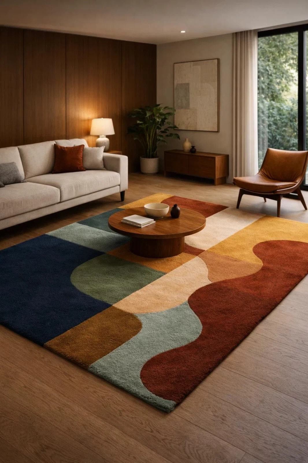 Hand Tufted Wool Abstract Area Rug Modern Mid Century Geometric Luxury Custom gallery