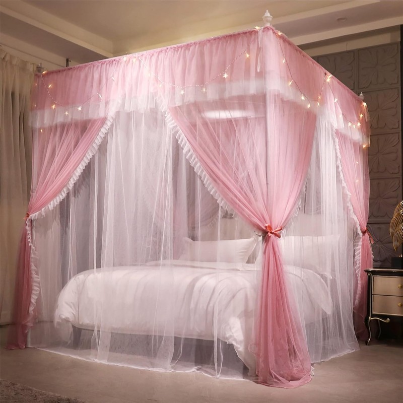 4 Corners Post Ruffle Princess Bed Canopy Curtain-Double Layer Cozy Drape Net... gallery