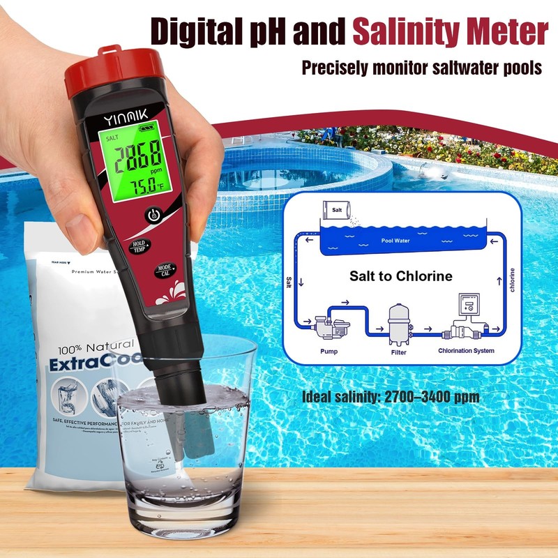 Pool Chlorine pH Meter Digital Salt pH Tester for Salt Water Pool Hydroponic ... gallery