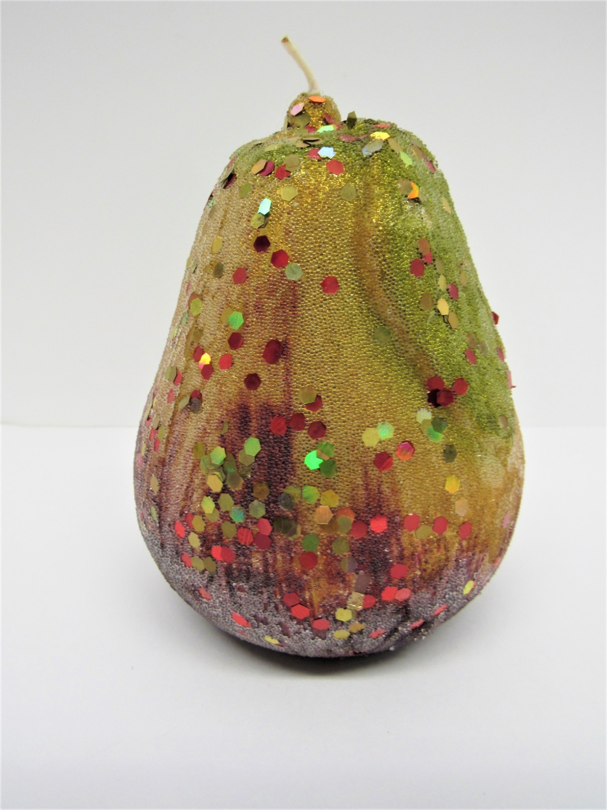 Colorful Holiday Decor - Beaded Sparkle Pear Candle - NEW, Open Box gallery