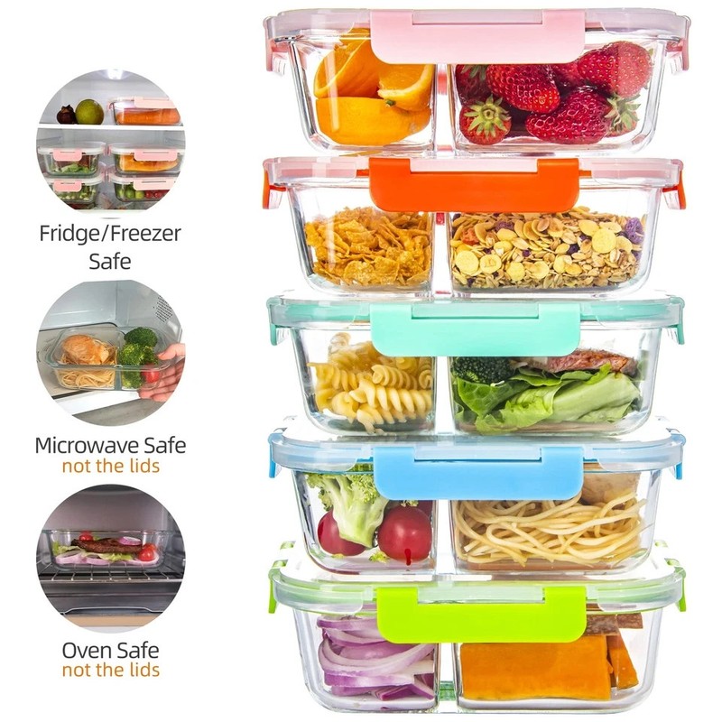 Glass Meal Prep Containers 2 Compartment with Lids (5 Pack 34oz) Divided Storage gallery