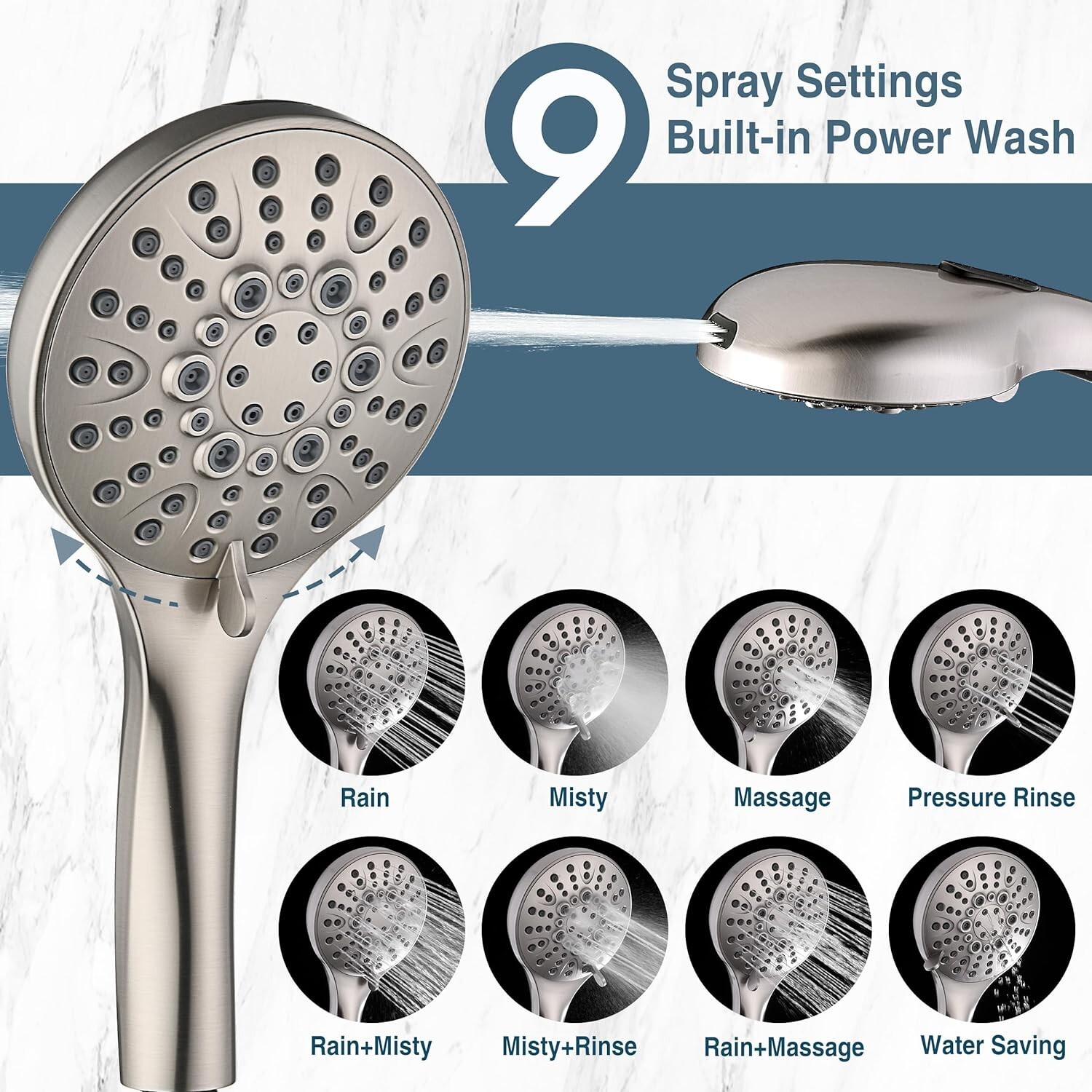 High Pressure 9 Spray Settings Handheld Shower Head & 69'' Hose PSS9901-02 gallery