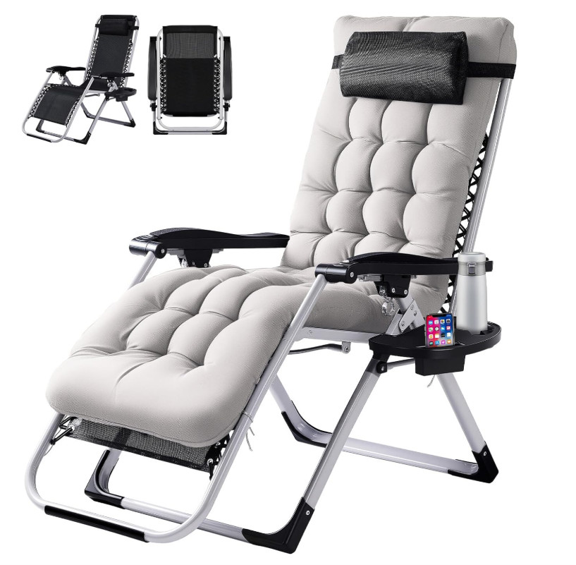VINGLI Padded Zero Gravity Chair, Lounge Chair with Removable Cushion & Tray gallery