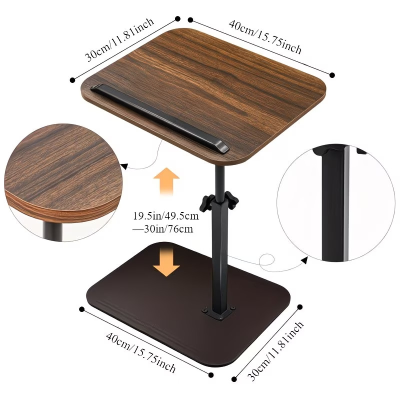 Walnut C-Shaped Sofa Side Table Adjustable Laptop Desk & Snack Tray for Bed/Couc gallery
