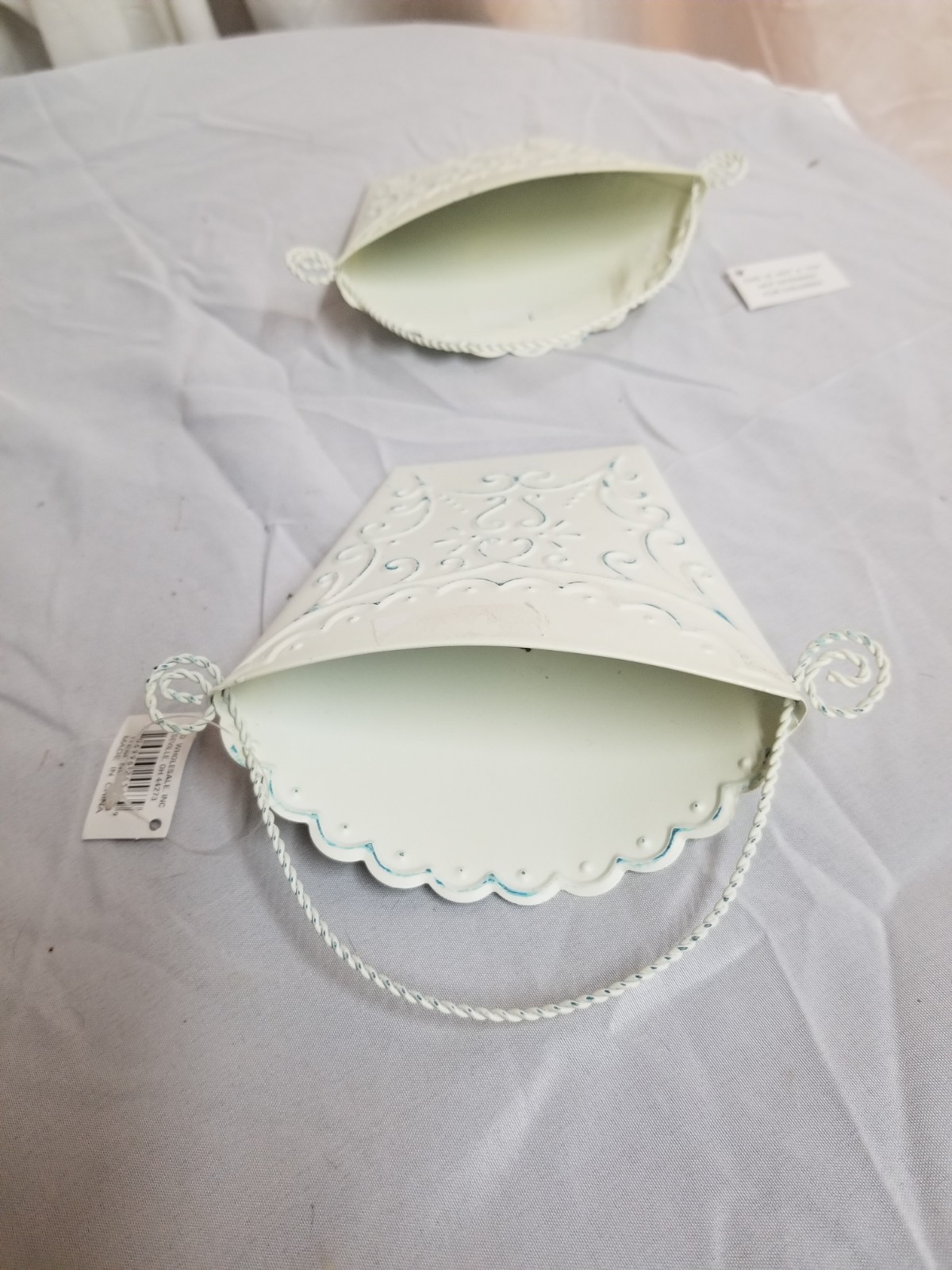 New With Tags Metal Ivory Distressed Wall Hanging Baskets With Raised Design... gallery