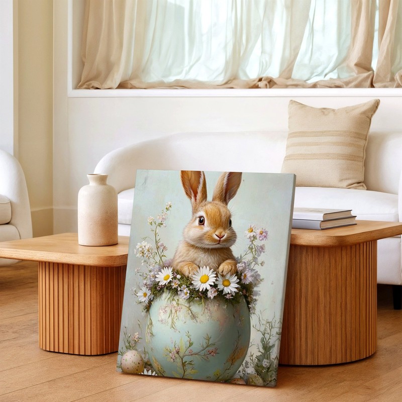 Wall Art Bunny Rabbit in Floral Easter Egg Daisies Spring Pastel Canvas Print gallery