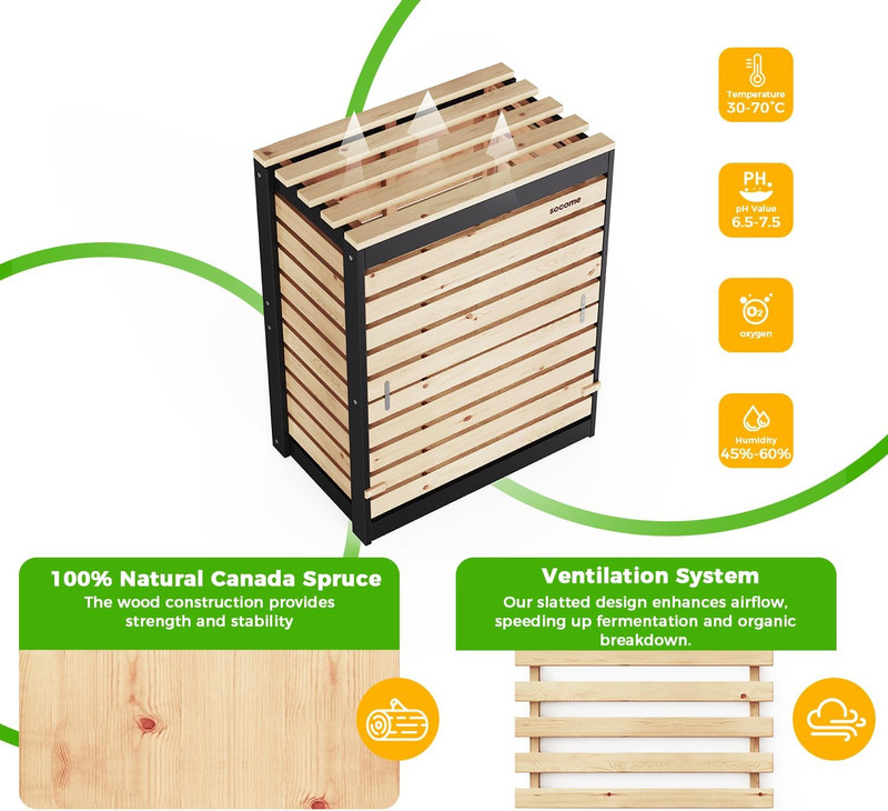 Large 95 Gallon Solid Wood Compost Bin with Pull-Out Door for Outdoor Use gallery