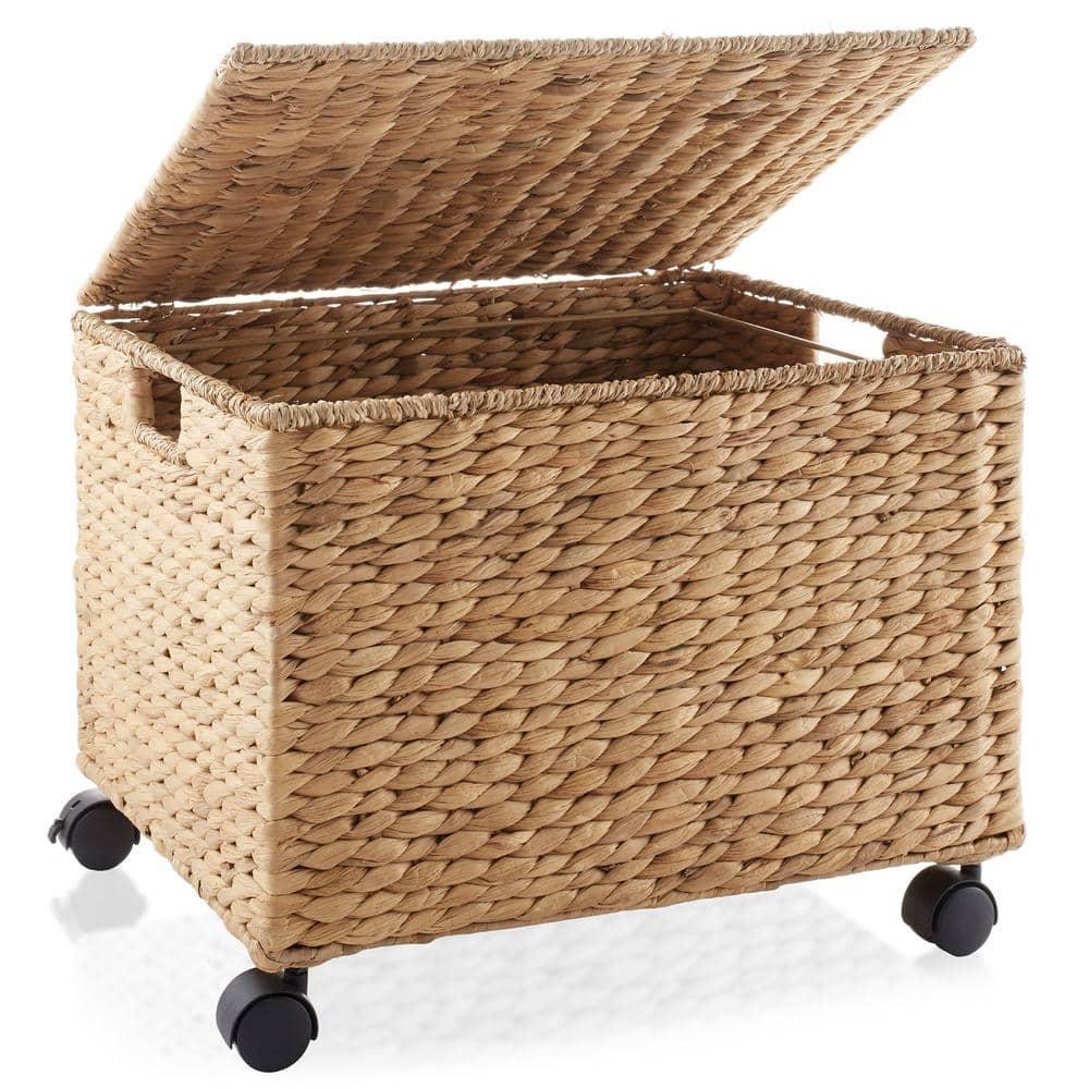 Casafield Rolling File Cabinet Storage Basket Brown Water Hyacinth Wicker Wheels gallery