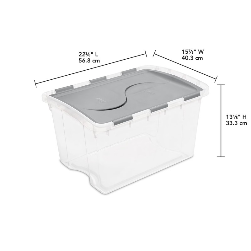 48Qt Medium Clear Plastic Storage Container, Sterilite Hinge Lid Gray Bin gallery